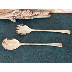 Vintage Mayell Silver Plate 9.5” Salad Serving Set Fork Spoon Made in England